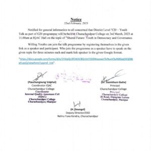 District Level Y20 – Youth Talk as part of G20 programme at Churachandpur college