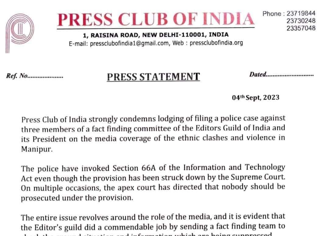 You are currently viewing Press Club of India | Press Statement