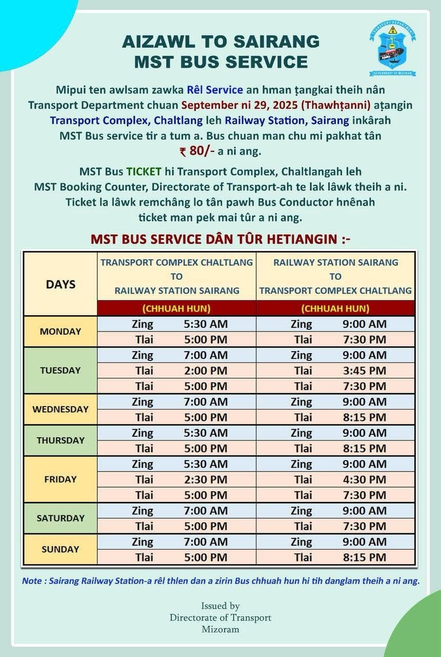 You are currently viewing MST BUS SAIRANG TO AIZAWL 2025 | GETINLAMKA NEWS